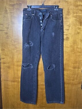 Aeropostale 90s Baggy Jeans Women’s Size 4R Black Wash Distressed Straight Leg